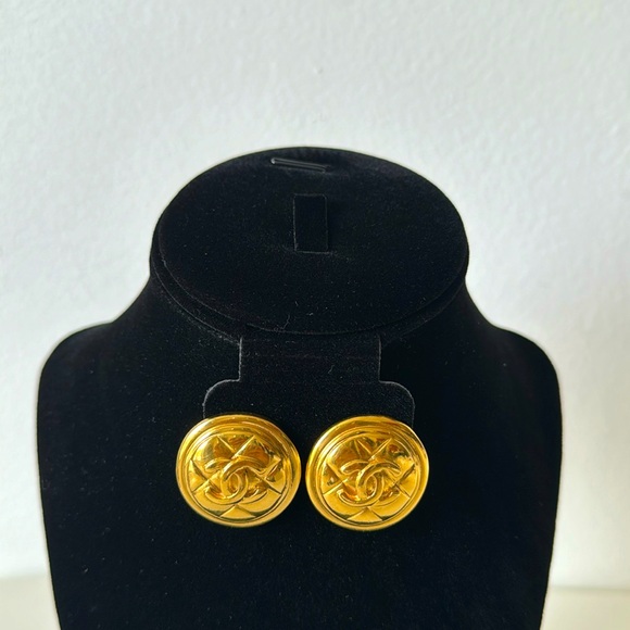 CHANEL 24K Gold Plated Earrings with Box in Very Good Used Condition - Picture 1 of 8